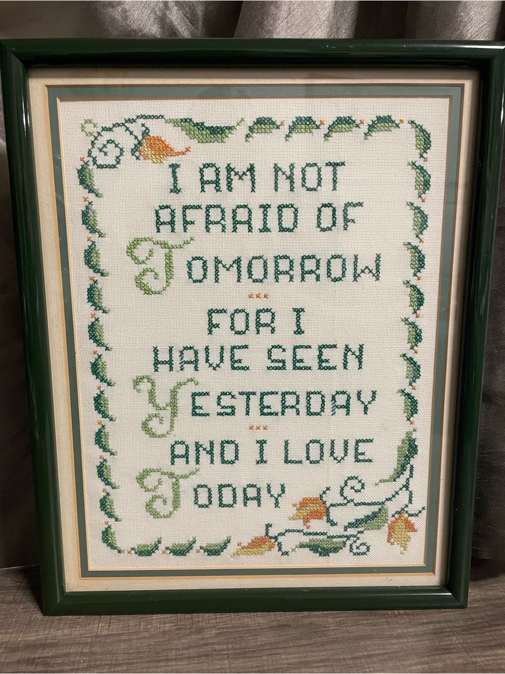 Vintage Framed Cross Stitch Sampler - "I Am Not Afraid Of Tomorrow"